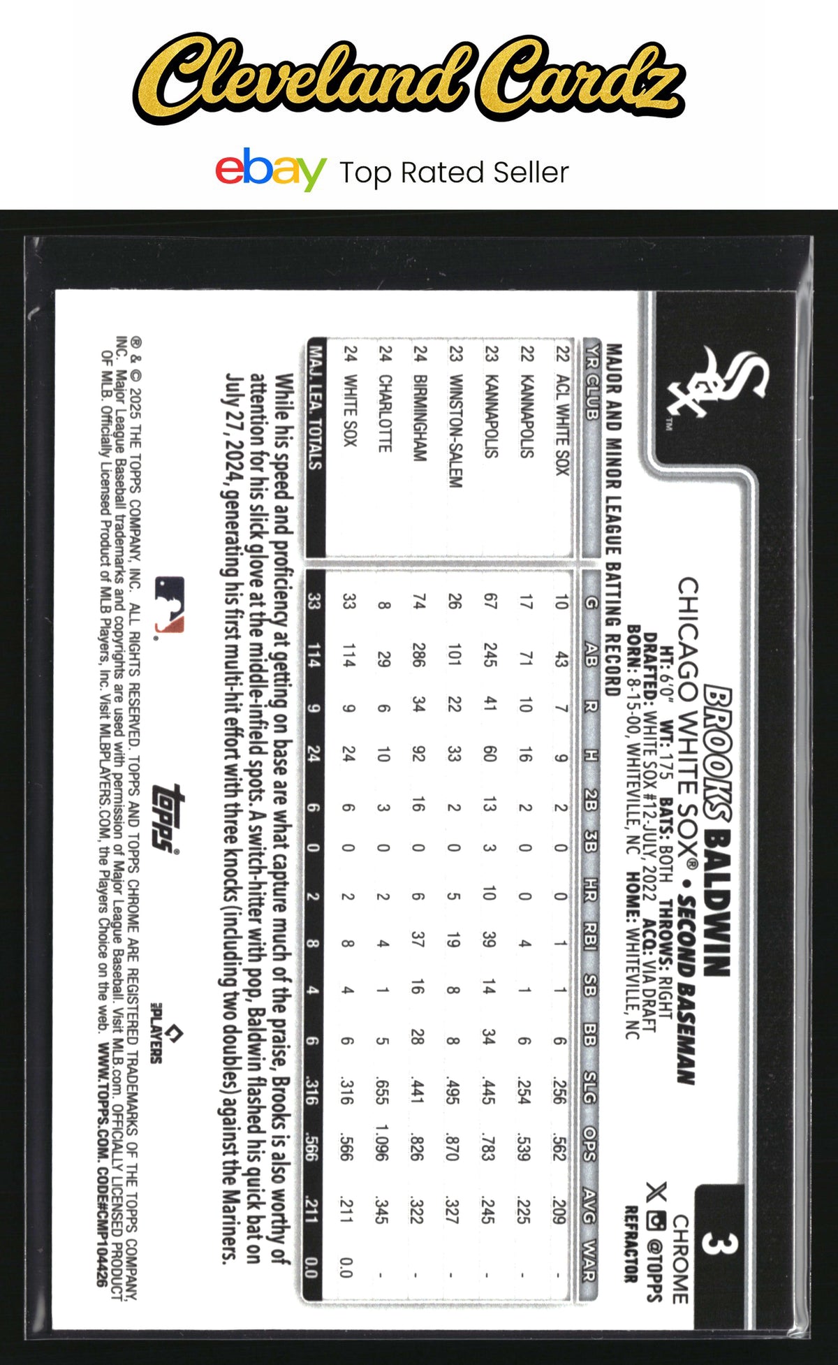 2025 Topps Chrome #3 Brooks Baldwin Refractor