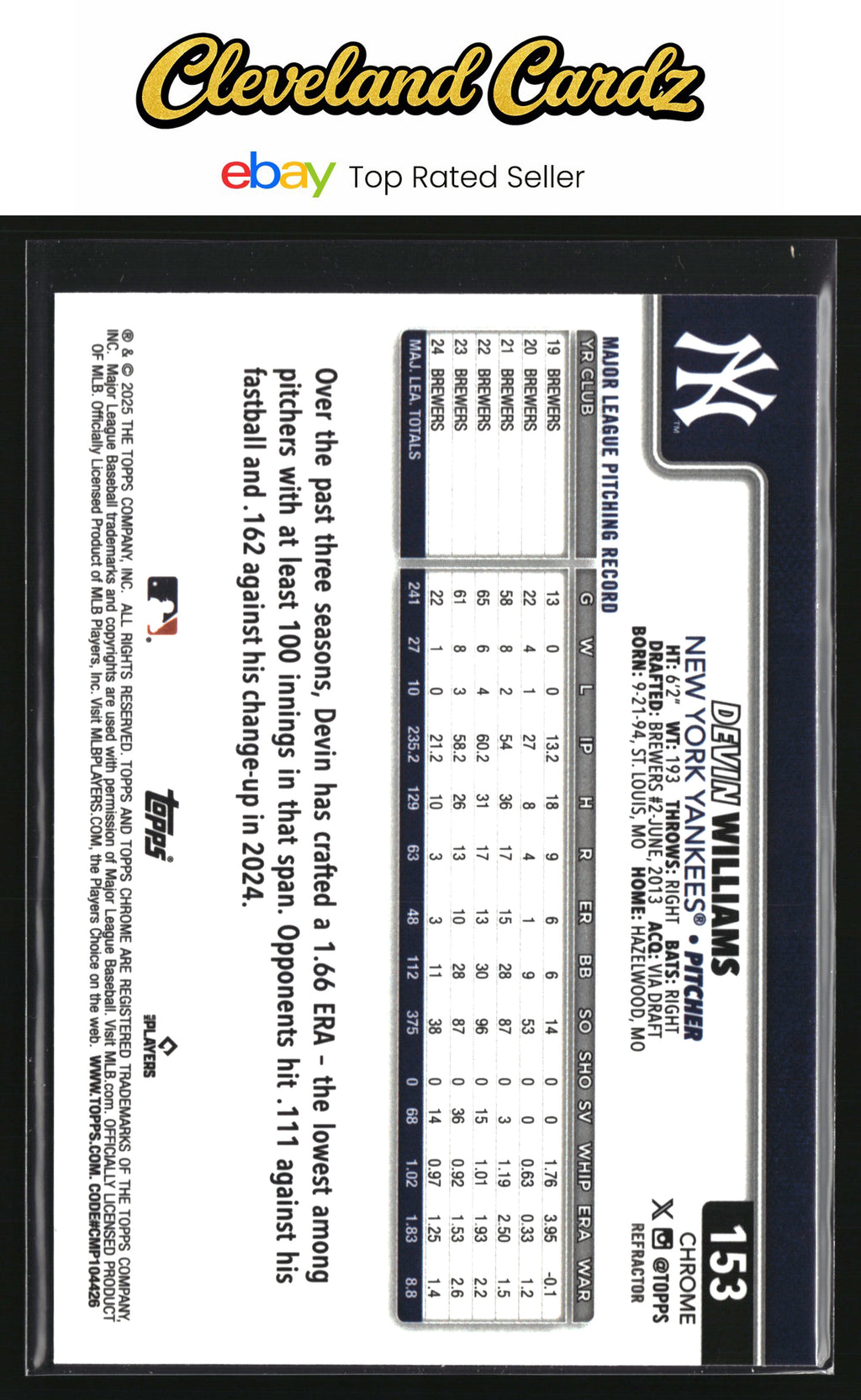 2025 Topps Chrome #153 Devin Williams Refractor