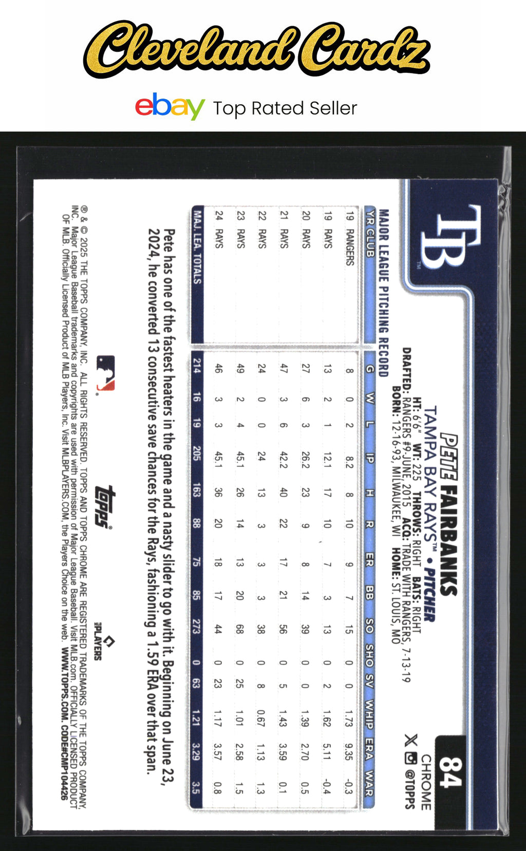 2025 Topps Chrome #84 Pete Fairbanks RayWave Refractor