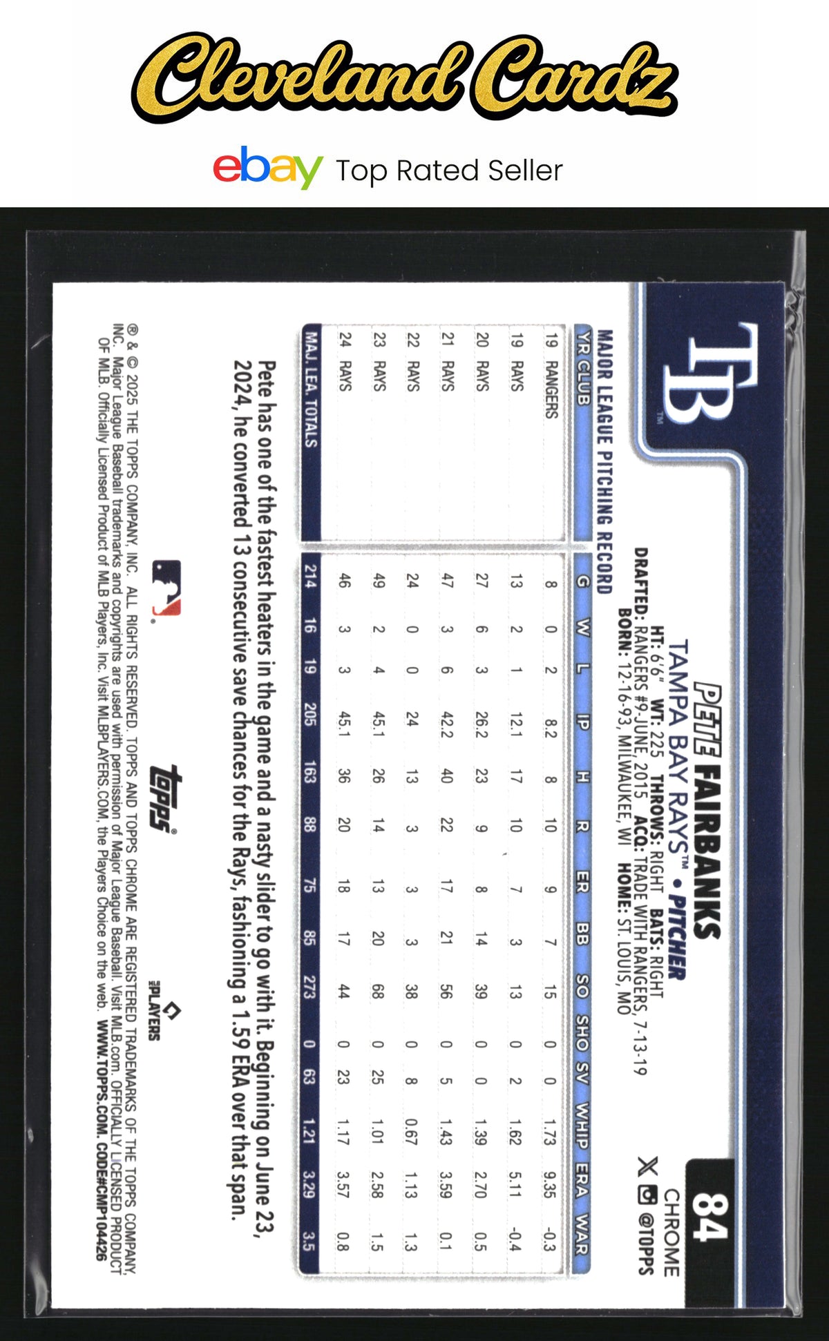 2025 Topps Chrome #84 Pete Fairbanks RayWave Refractor
