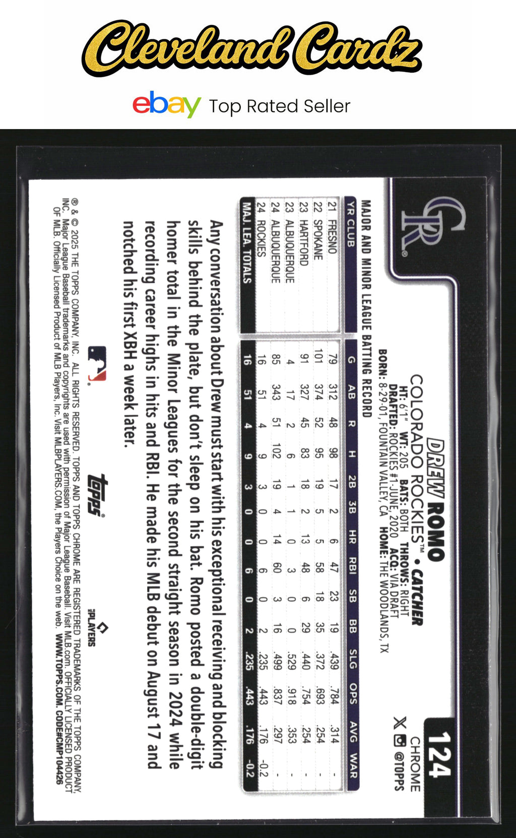 2025 Topps Chrome #124 Drew Romo RayWave Refractor