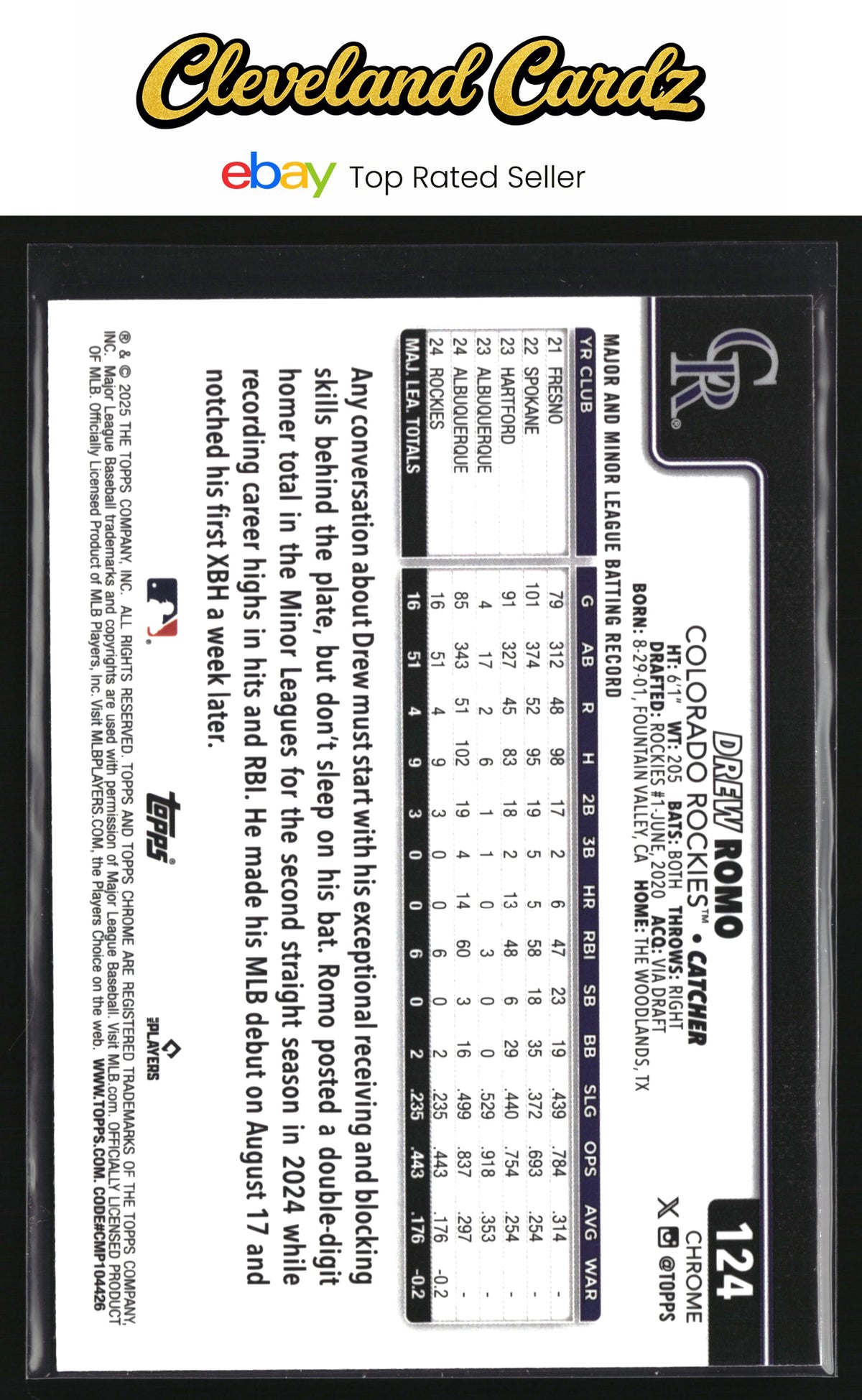 2025 Topps Chrome #124 Drew Romo RayWave Refractor