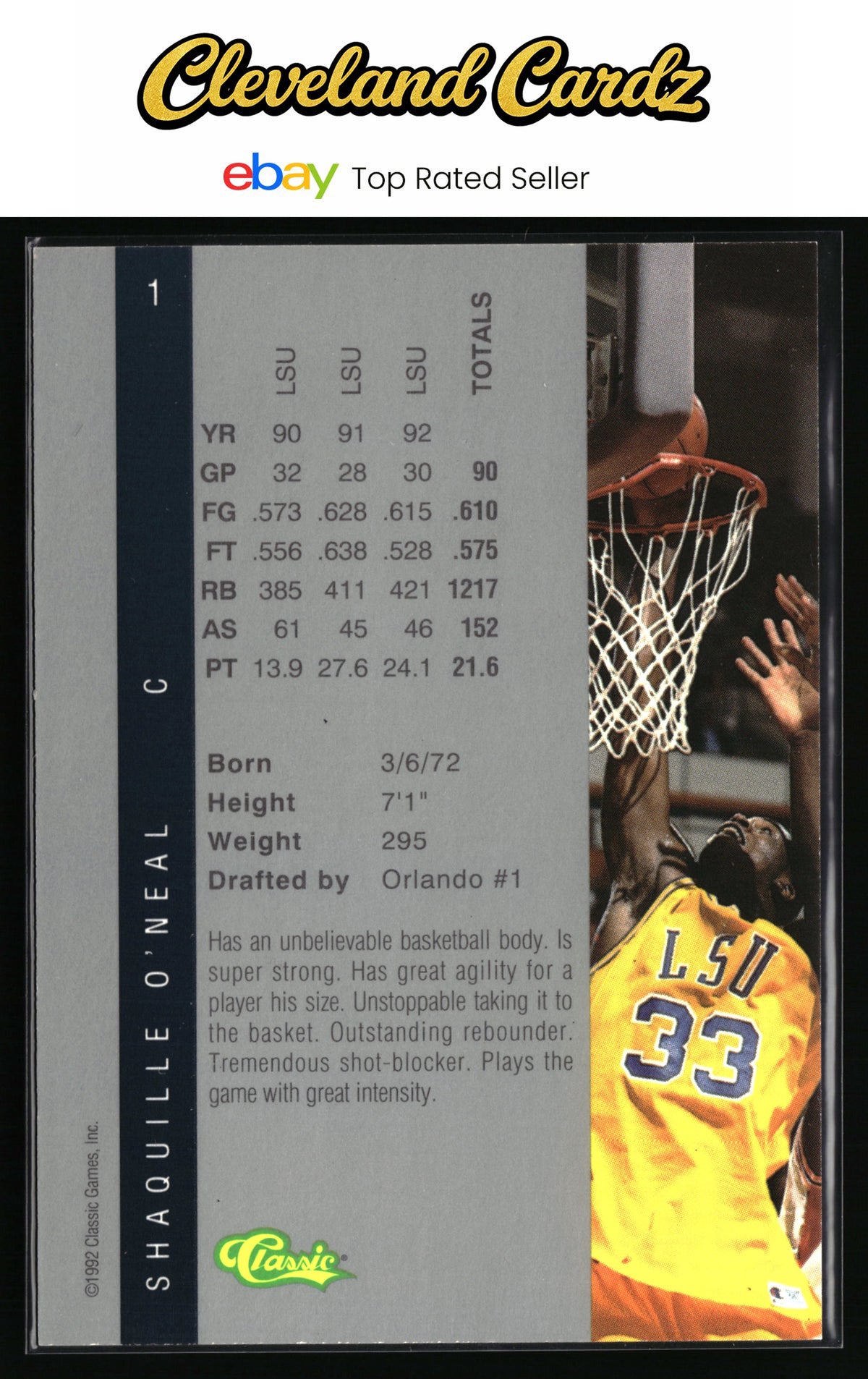 1992 Classic Four Sport #1 Shaquille O'Neal