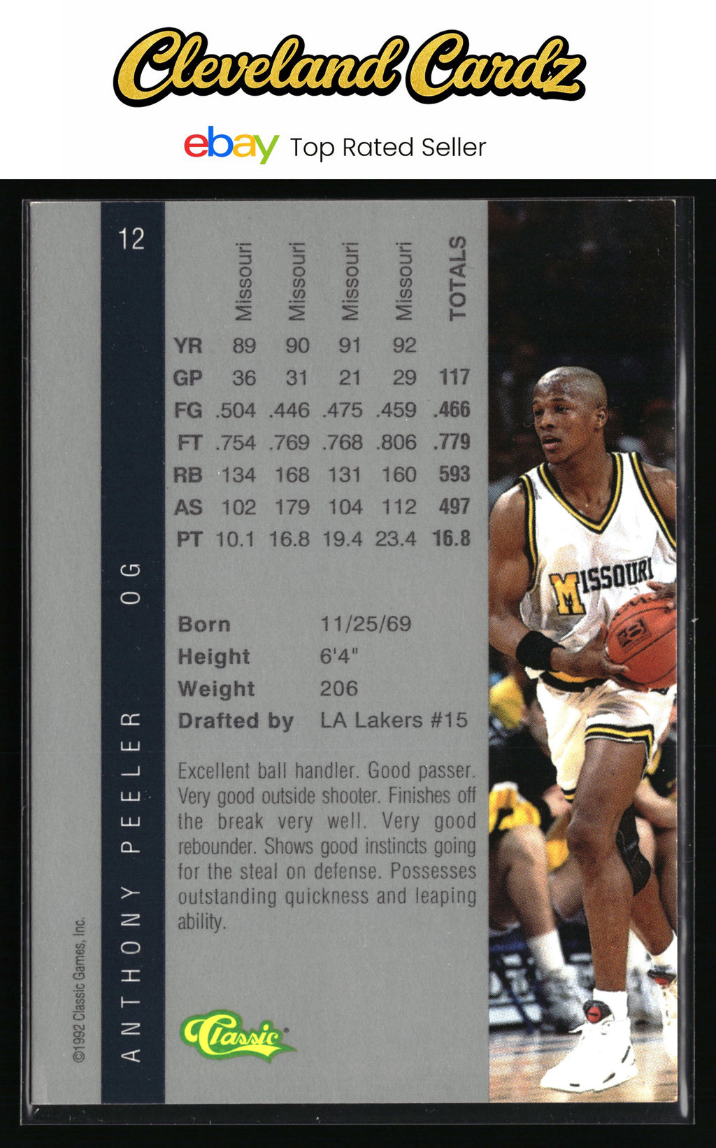 1992 Classic Four Sport #12 Anthony Peeler