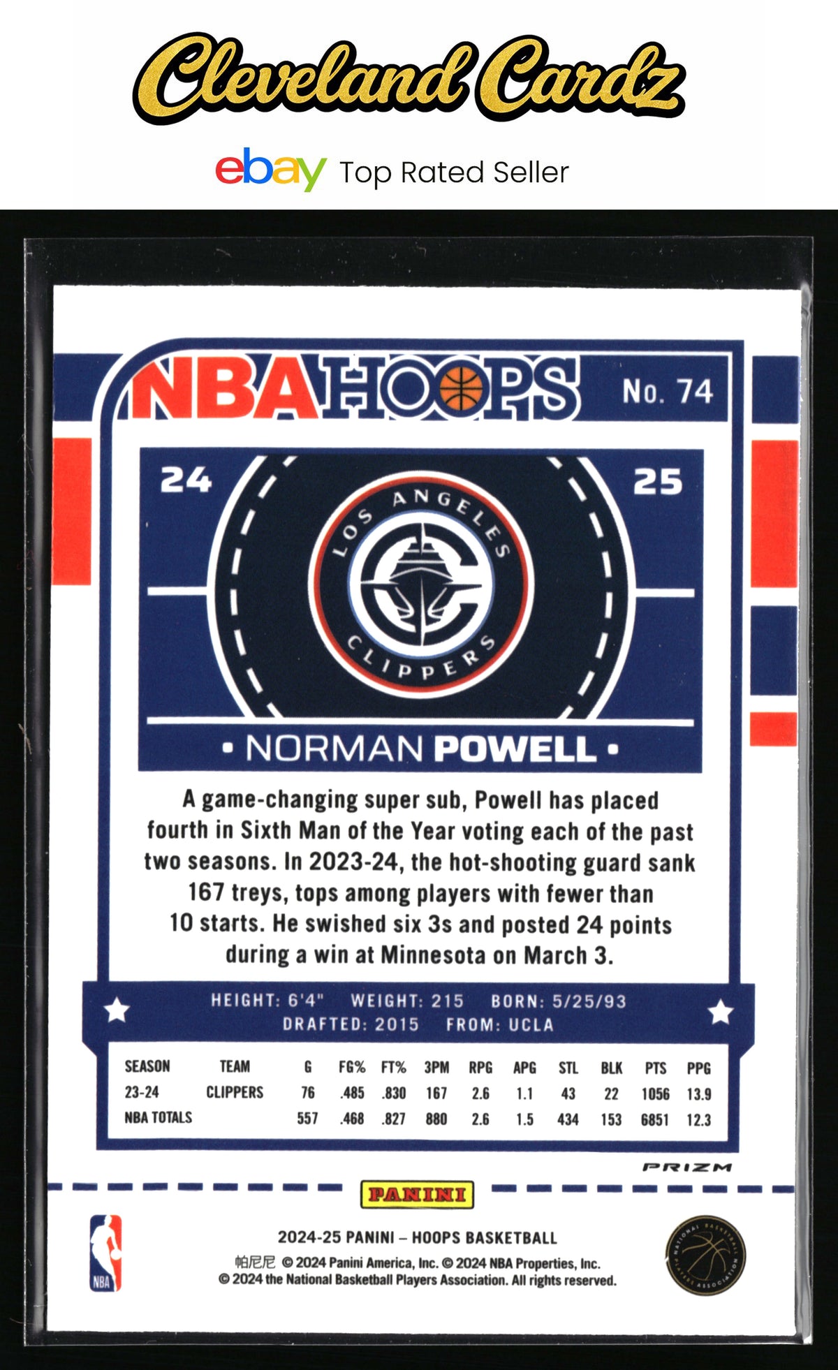 2024-25 Hoops #74 Norman Powell Rainbow Foil