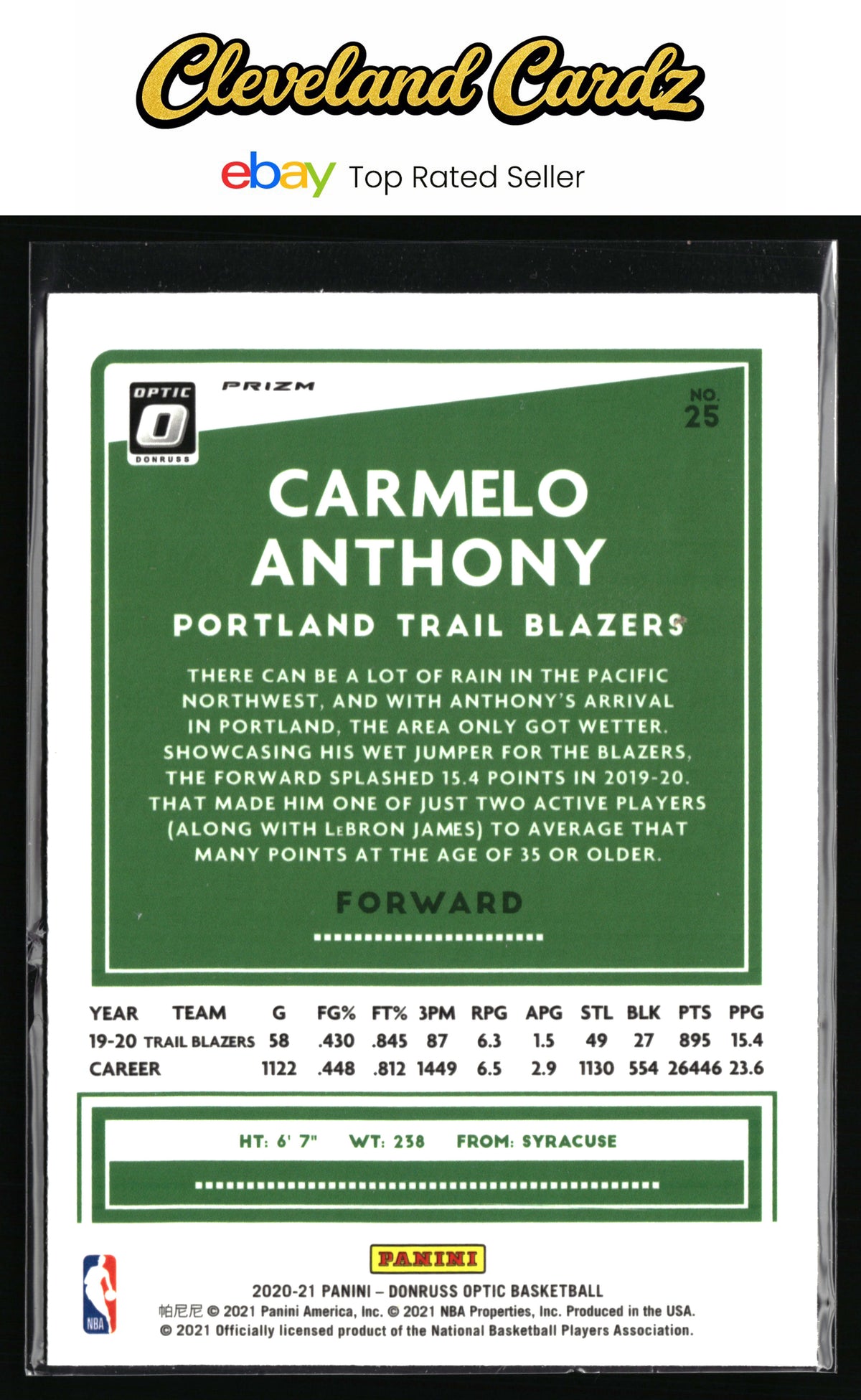 2020-21 Donruss Optic #25 Carmelo Anthony Holo