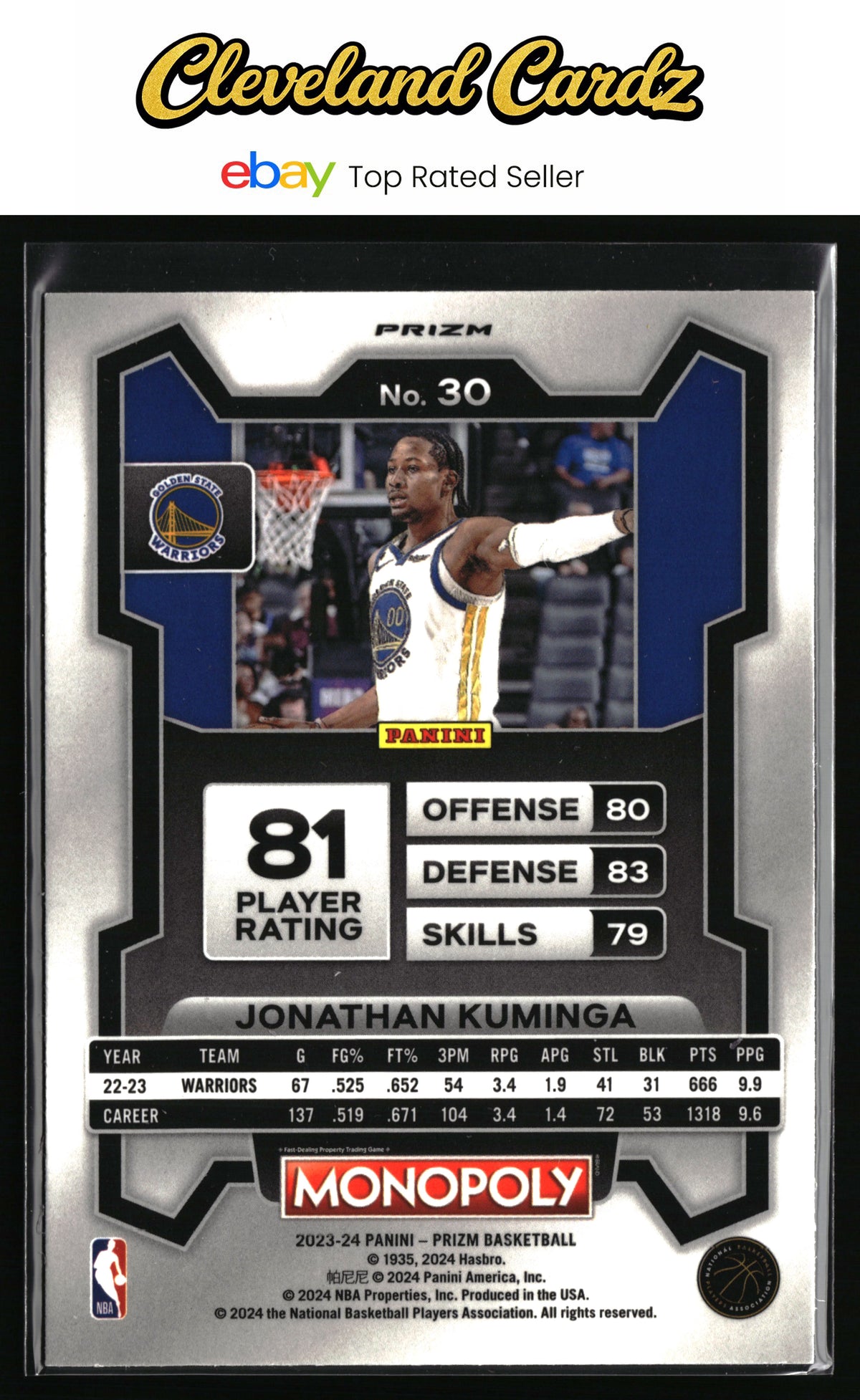 2023-24 Panini Prizm Monopoly #30 Jonathan Kuminga Purple