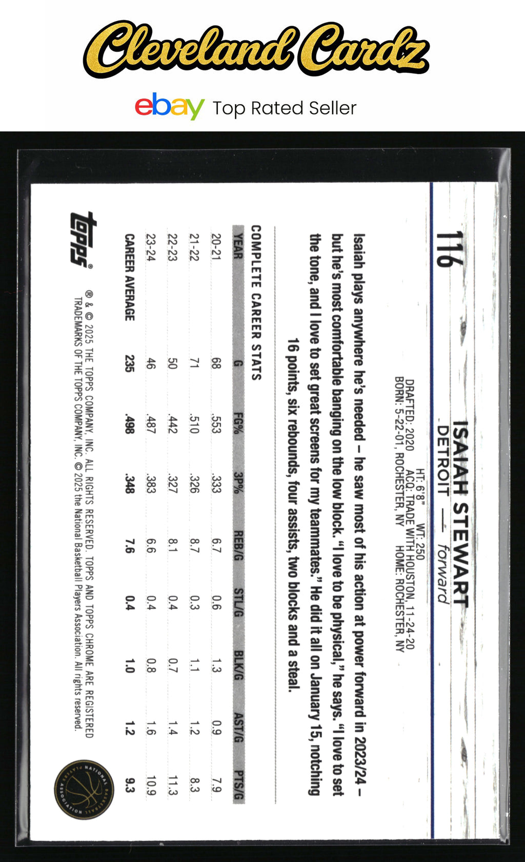 2024-25 Topps Chrome #116 Isaiah Stewart Topps Green Refractor