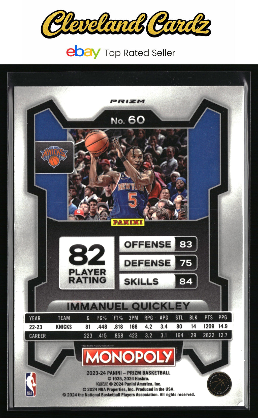 2023-24 Panini Prizm Monopoly #60 Immanuel Quickley Purple