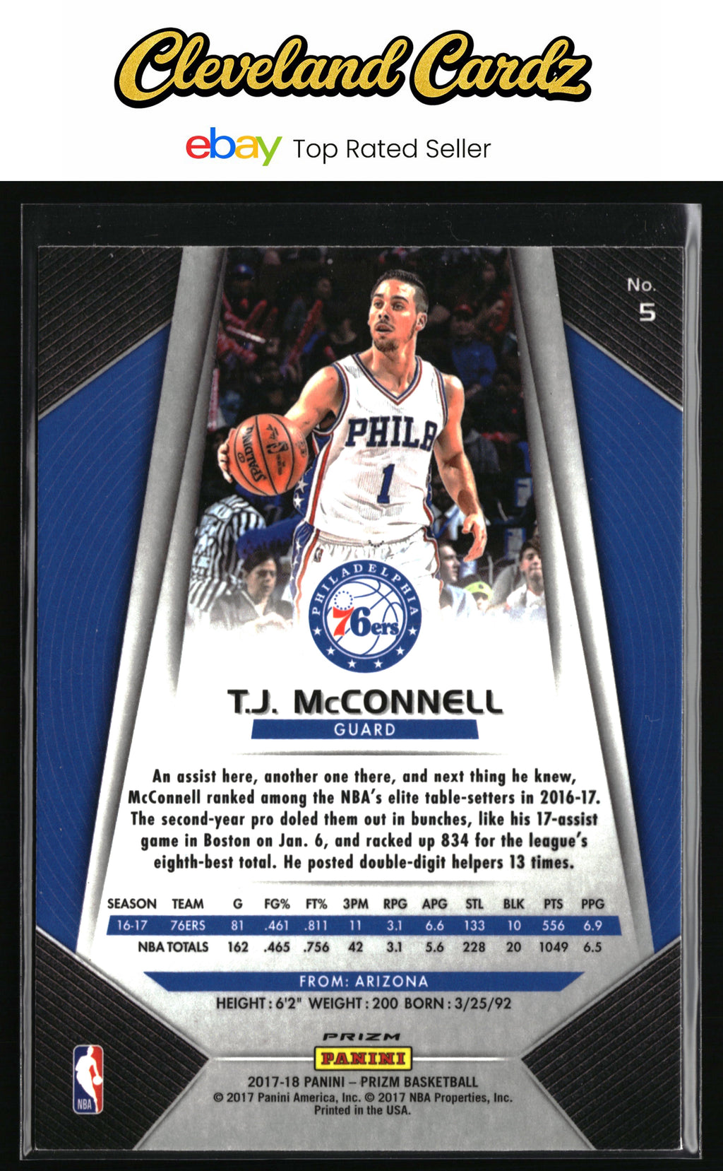 2017-18 Panini Prizm #5 T.J. McConnell Prizm Red White and Blue