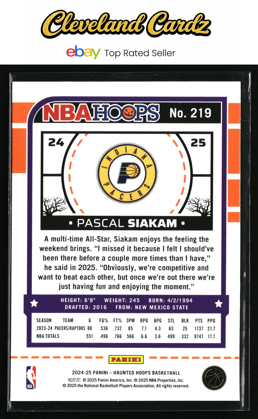 2024-25 Hoops Haunted Hoops #219 Pascal Siakam Holo Webs