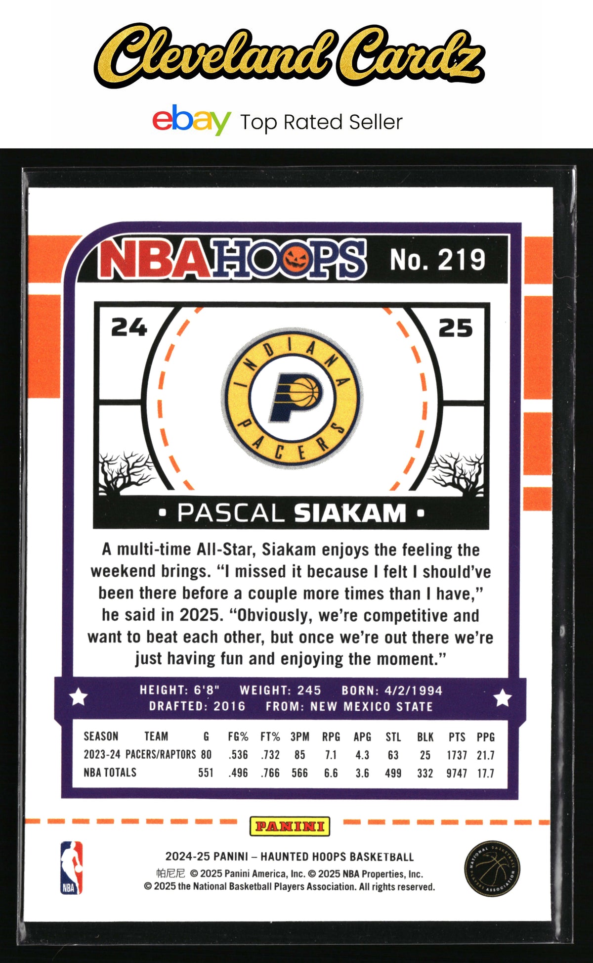 2024-25 Hoops Haunted Hoops #219 Pascal Siakam Holo Webs