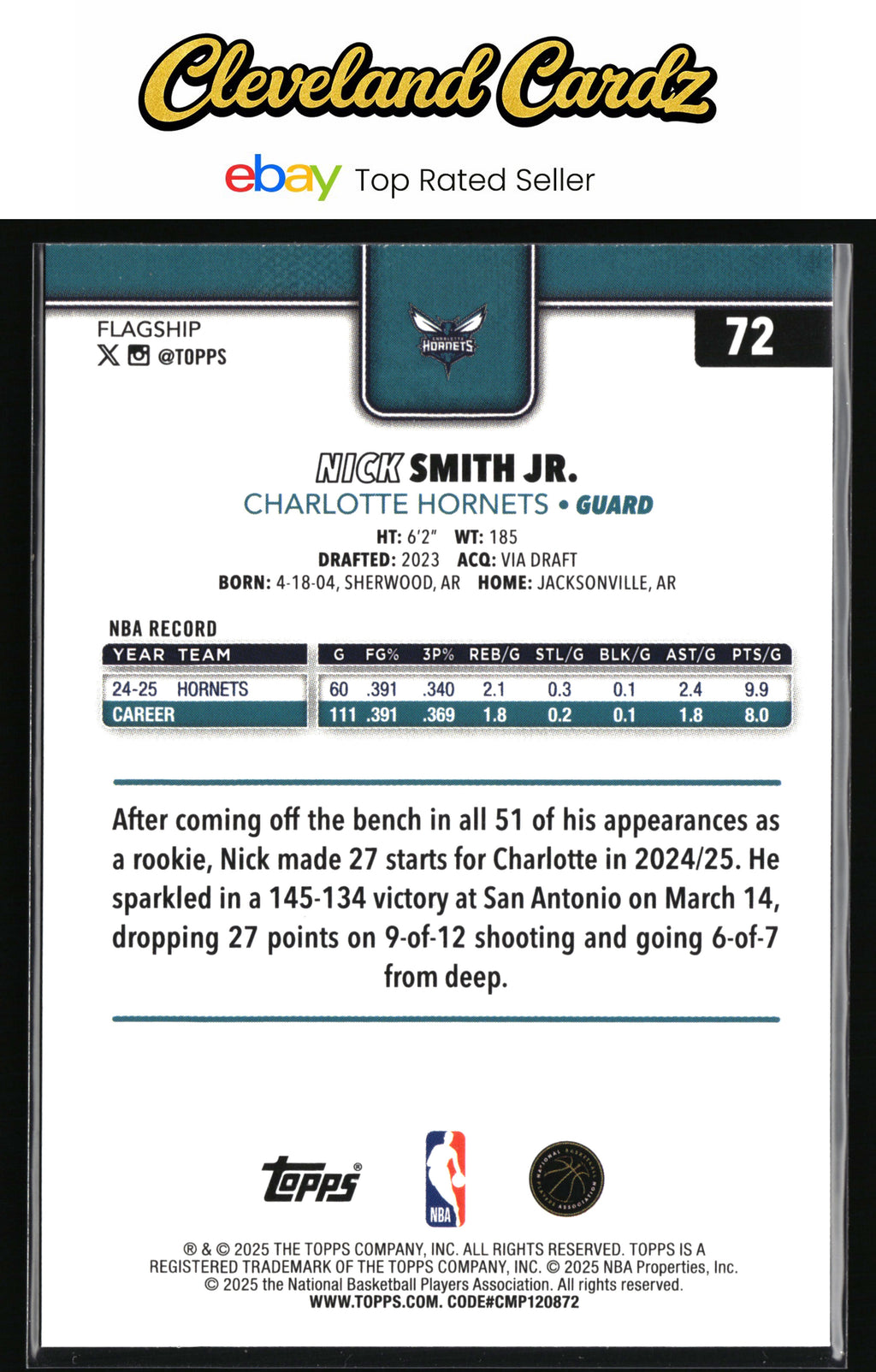 2025-26 Topps #72 Nick Smith Jr. Crackleboard