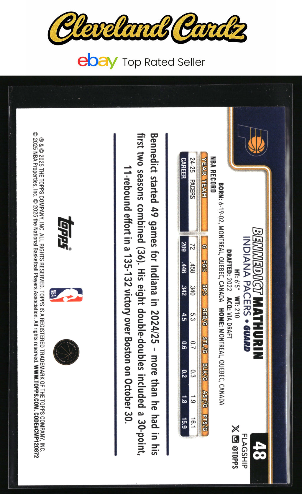2025-26 Topps #48 Bennedict Mathurin Season Tip Off