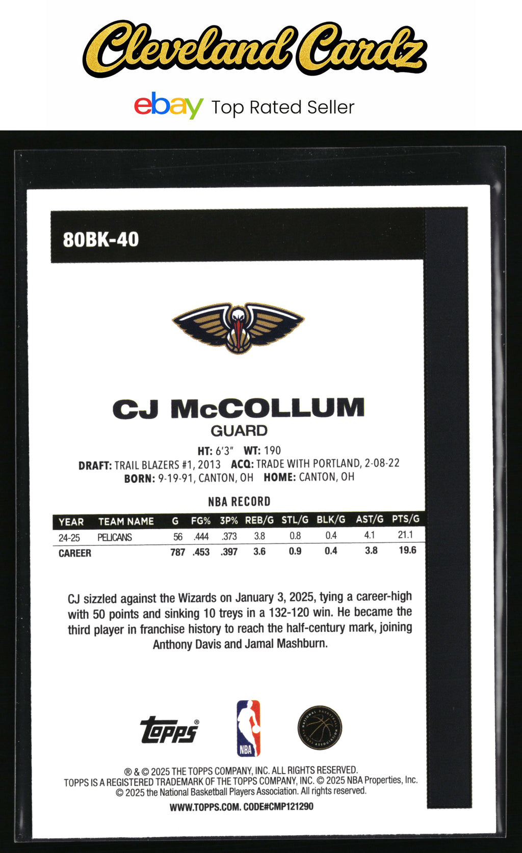 2025-26 Topps #80BK-40 CJ McCollum 1980-81 Topps Basketball