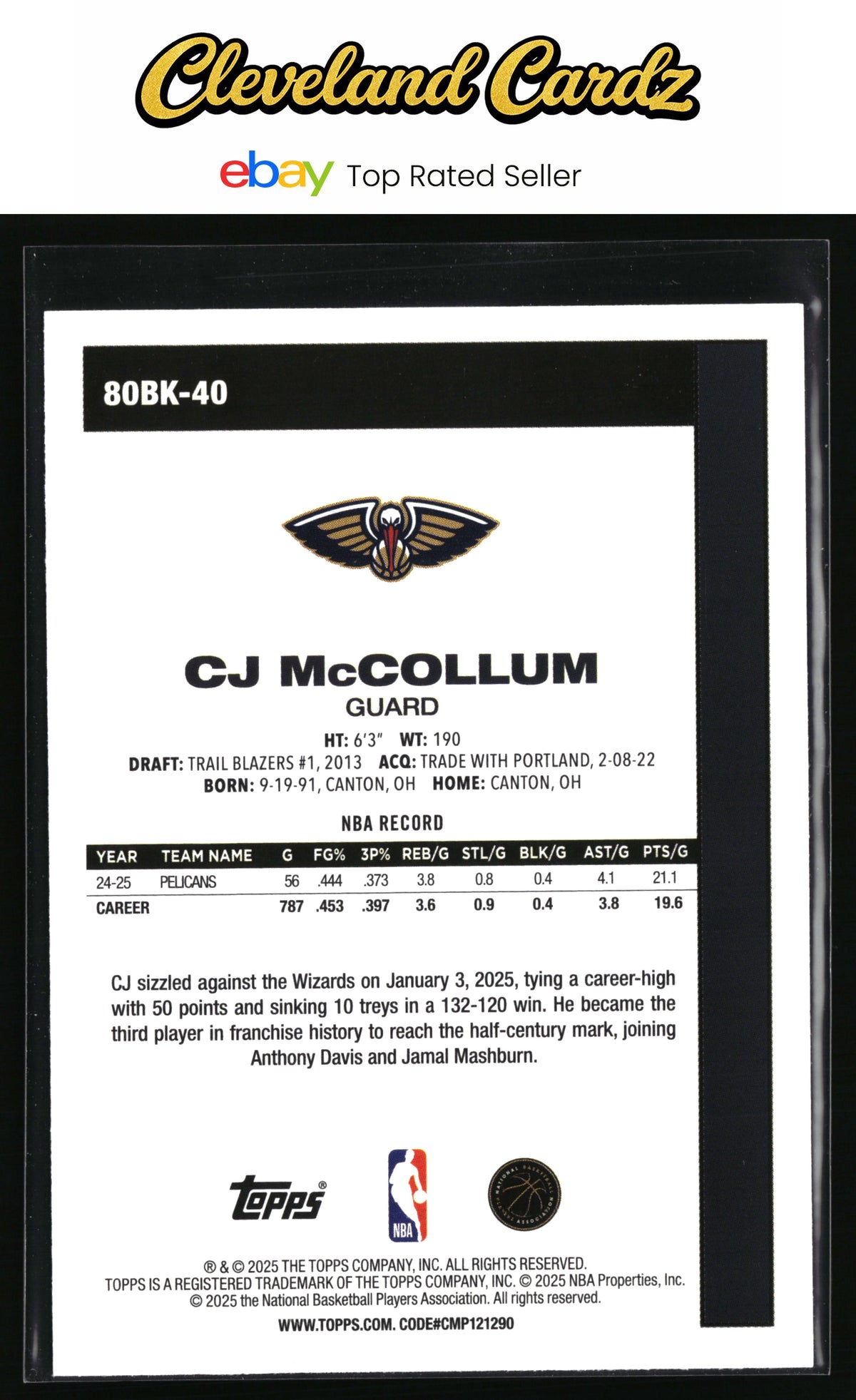 2025-26 Topps #80BK-40 CJ McCollum 1980-81 Topps Basketball
