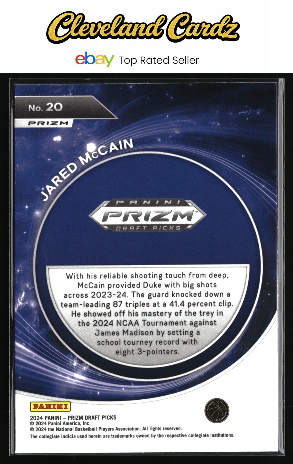 2024 Panini Prizm Draft Picks #20 Jared McCain Student Orientation Prizm Silver