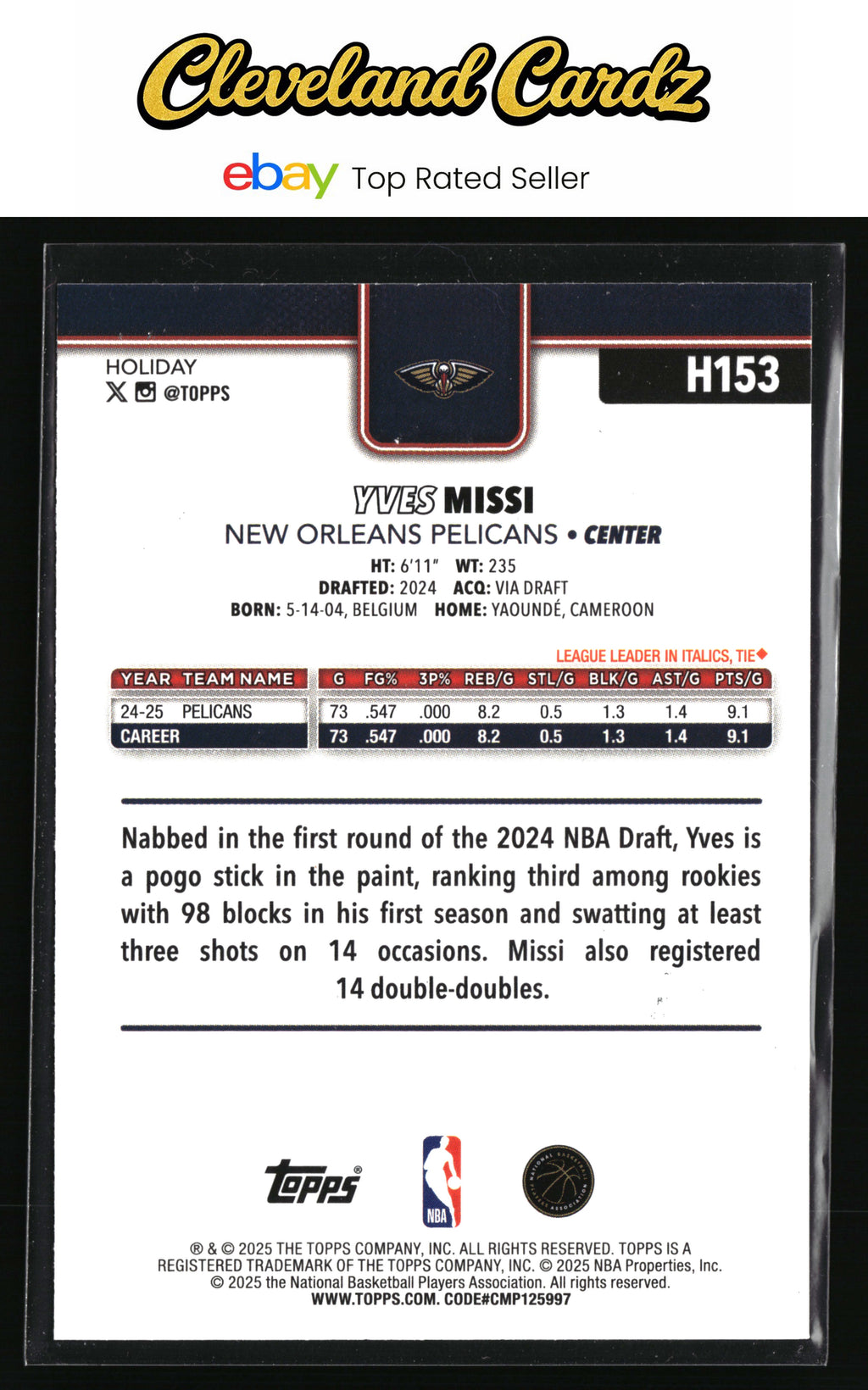 2025-26 Topps Holiday #H153 Yves Missi Glitter Holiday
