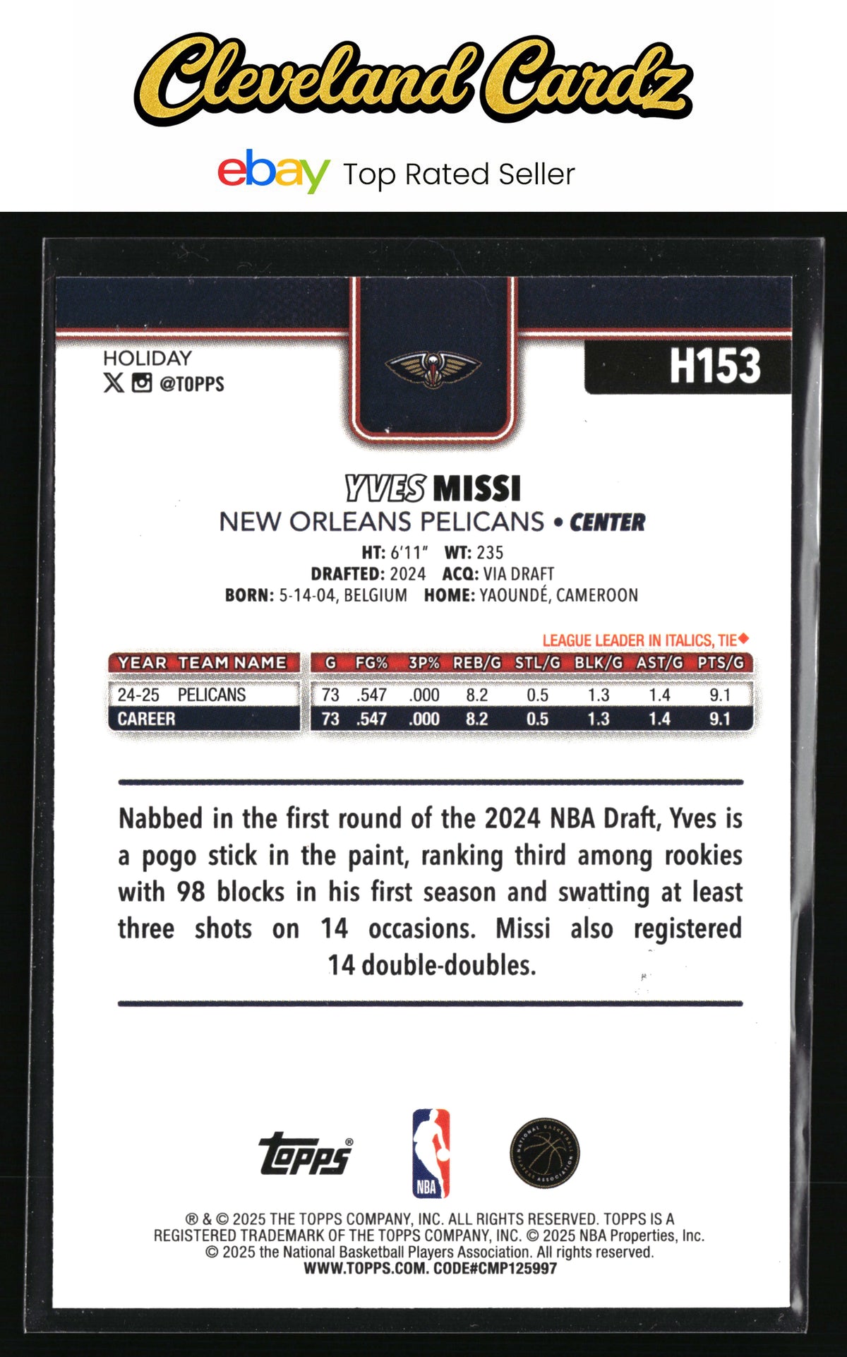2025-26 Topps Holiday #H153 Yves Missi Glitter Holiday