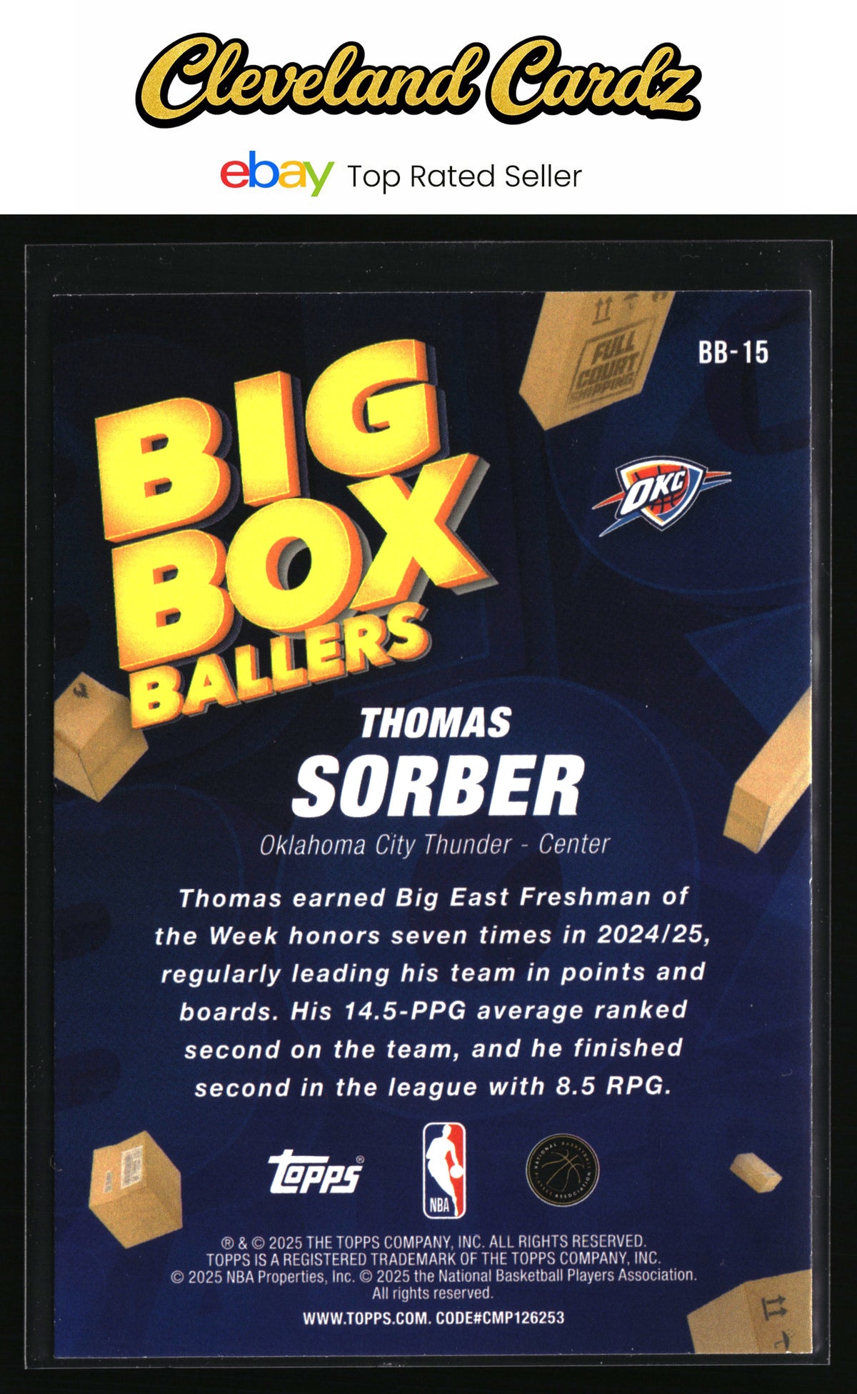 2025-26 Topps #BB-15 Thomas Sorber Big Box Ballers