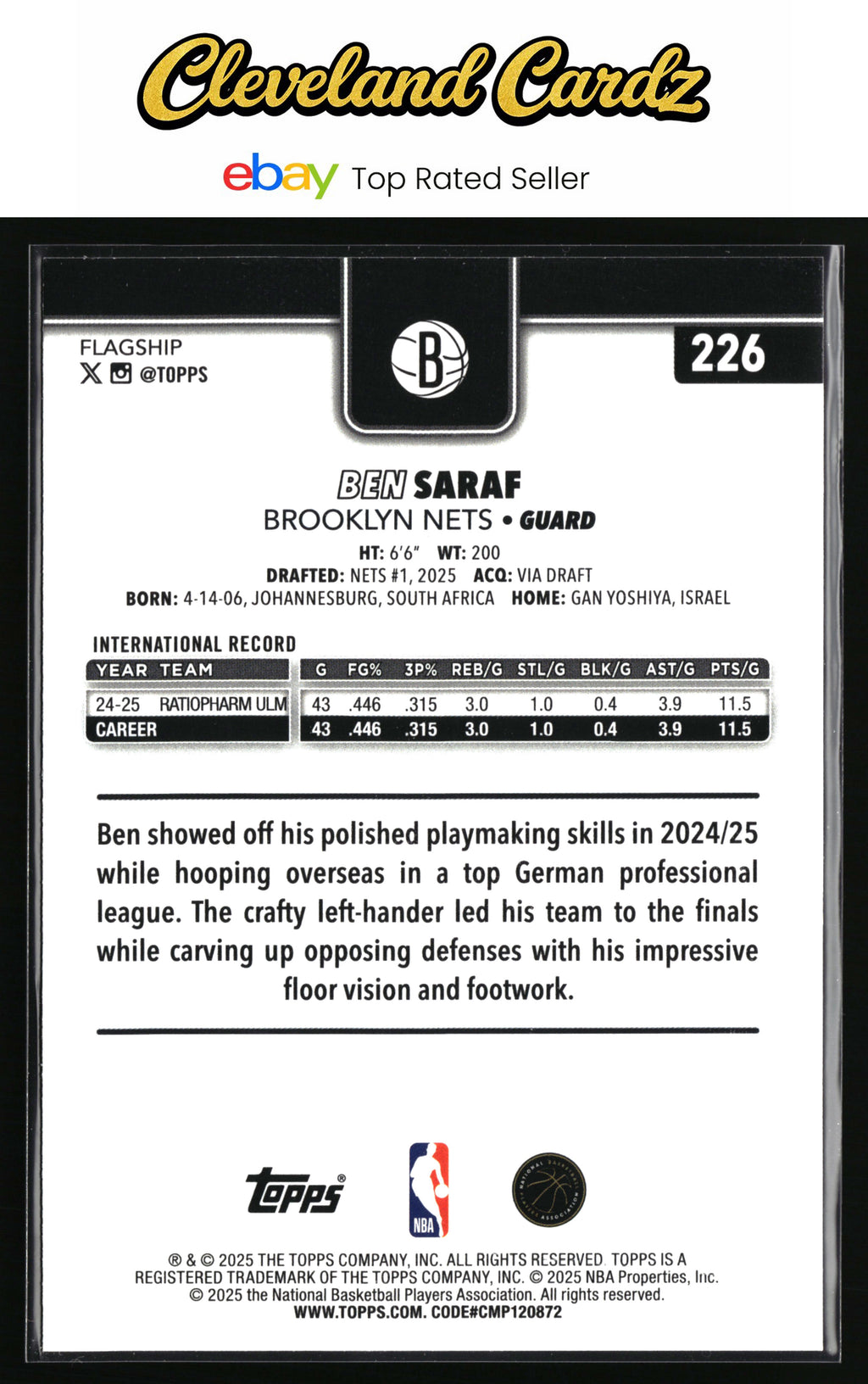 2025-26 Topps #226 Ben Saraf Crackleboard