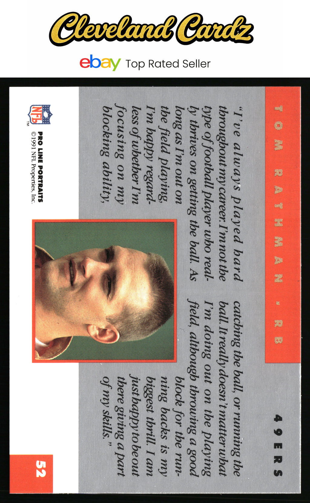 1991 Pro Line Portraits #52 Tom Rathman