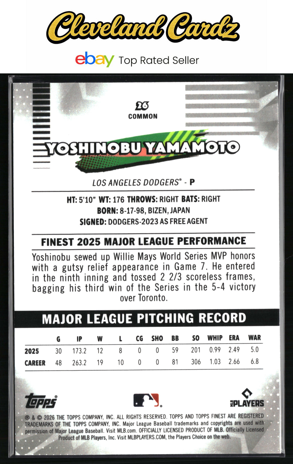 2026 Finest #26 Yoshinobu Yamamoto Pink Mini-Diamond Refractor #/250