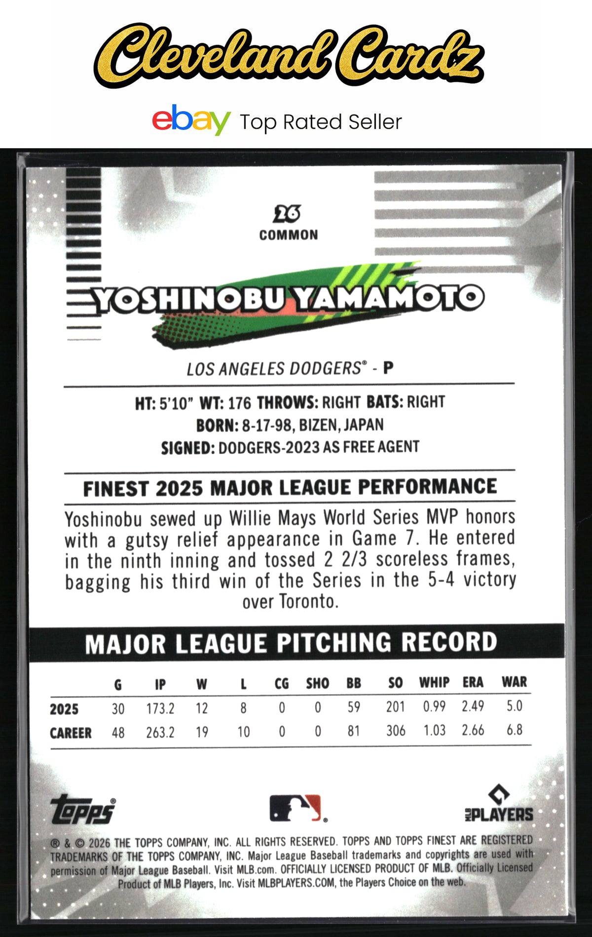 2026 Finest #26 Yoshinobu Yamamoto Pink Mini-Diamond Refractor #/250