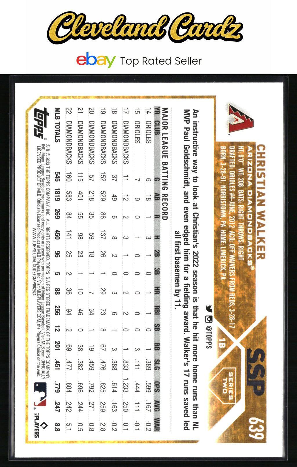 2023 Topps #639 Christian Walker Golden Mirror Image Variation SSP