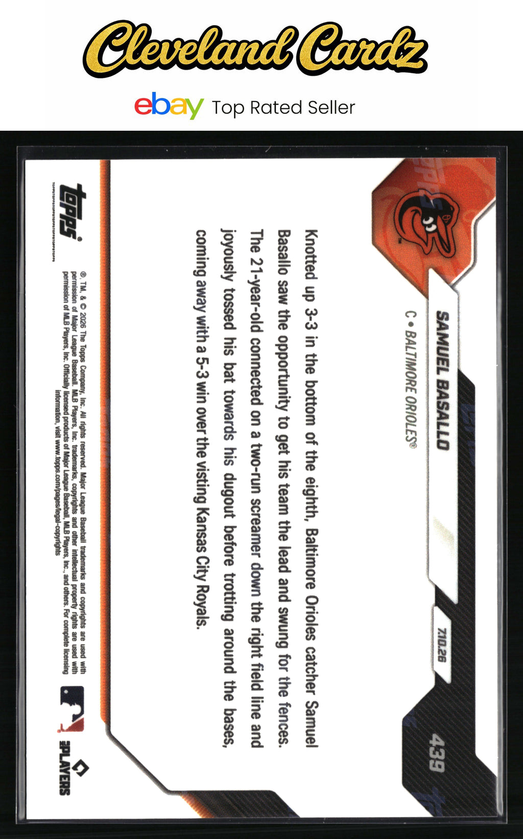 2026 Topps Now #439 Samuel Basallo Gold Foil #/50
