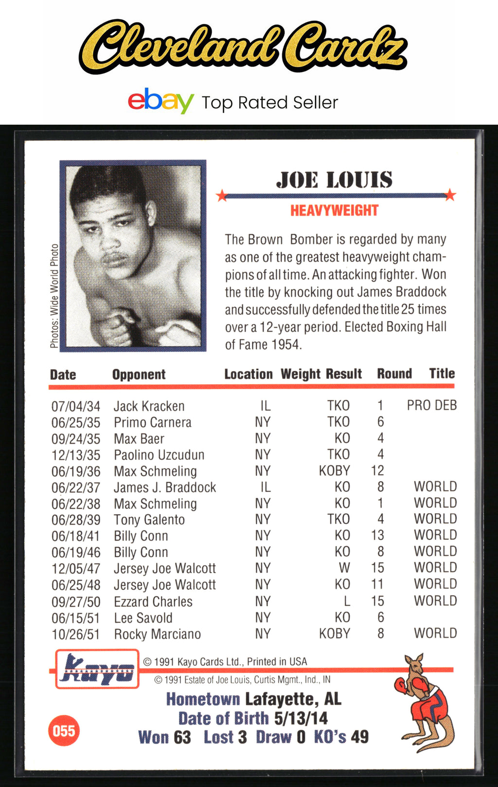 1991 Kayo #055 Joe Louis