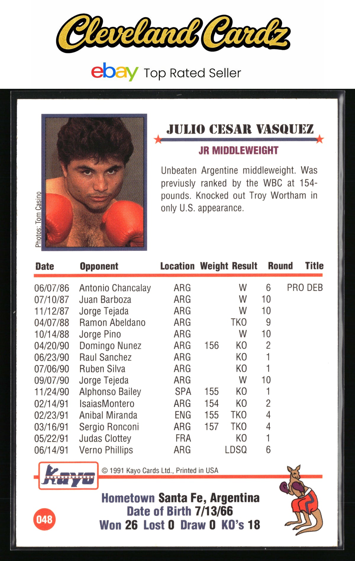 1991 Kayo #048 Julio Cesar Vasquez