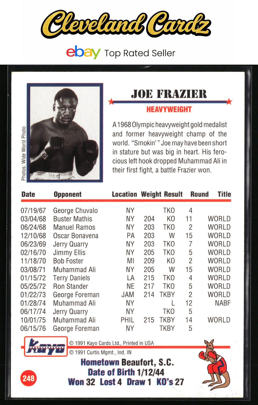 1991 Kayo #248 Joe Frazier