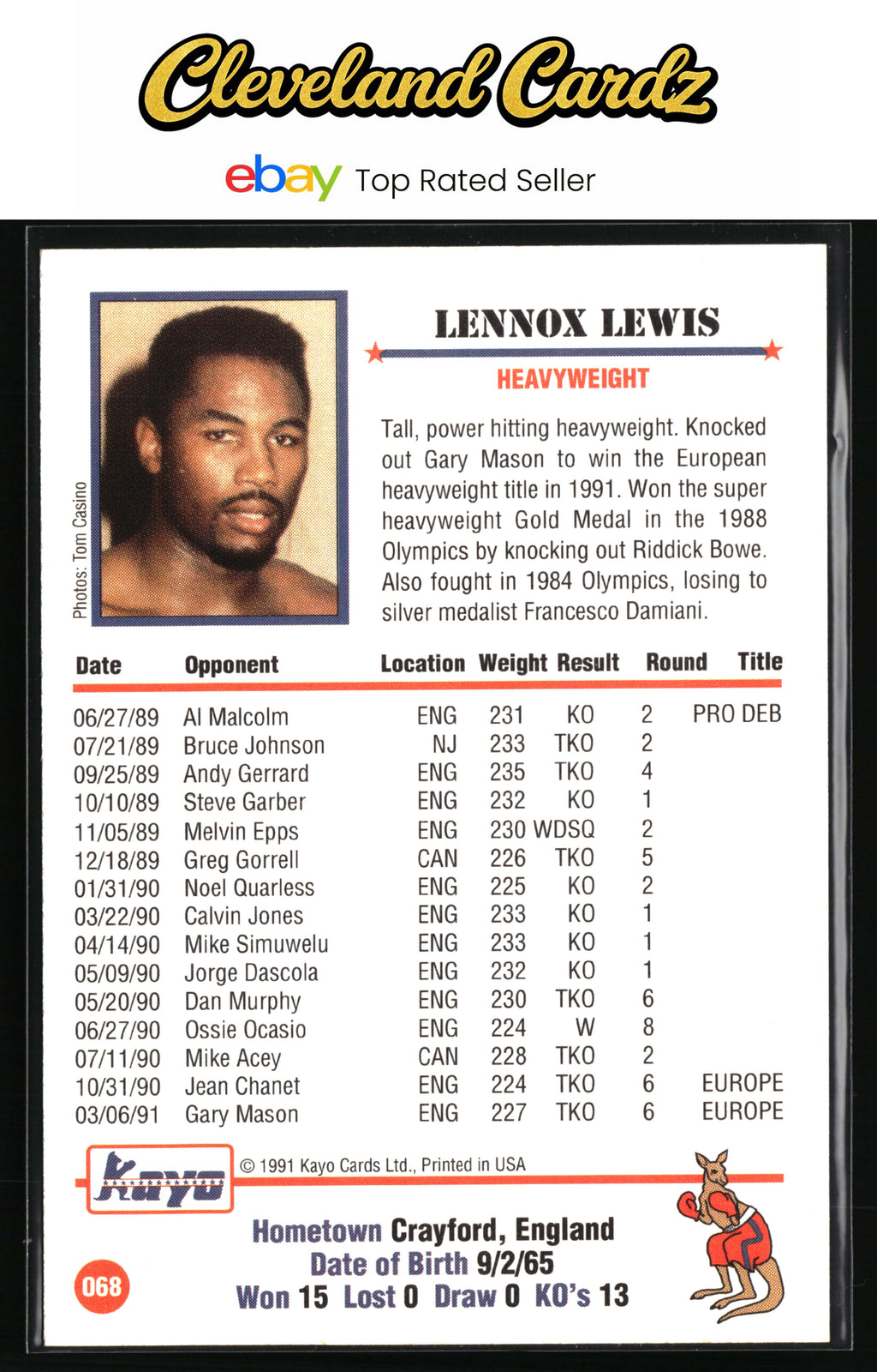 1991 Kayo #068 Lennox Lewis