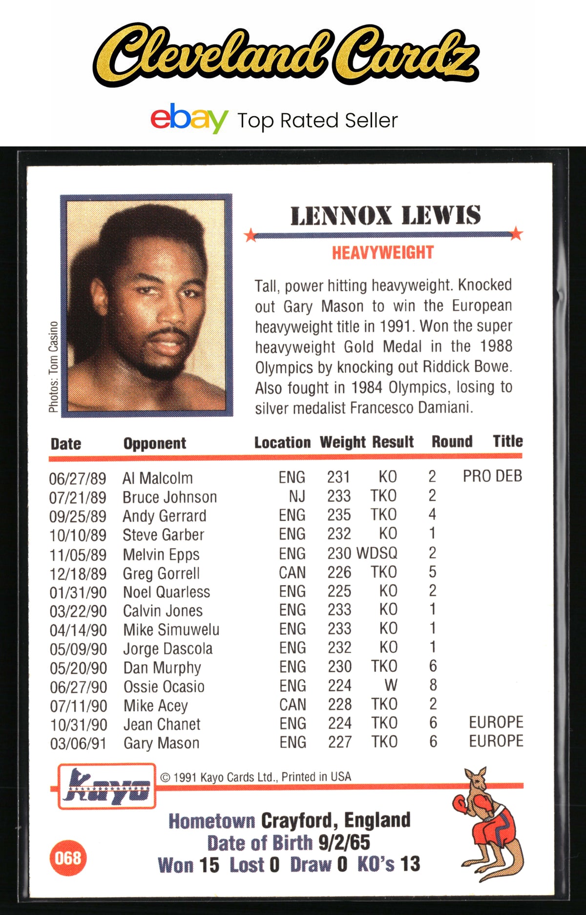 1991 Kayo #068 Lennox Lewis