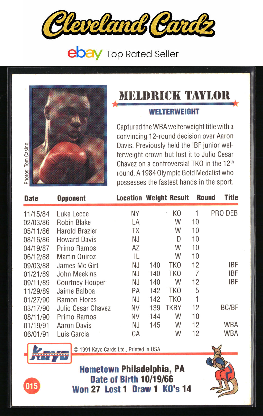 1991 Kayo #015 Meldrick Taylor