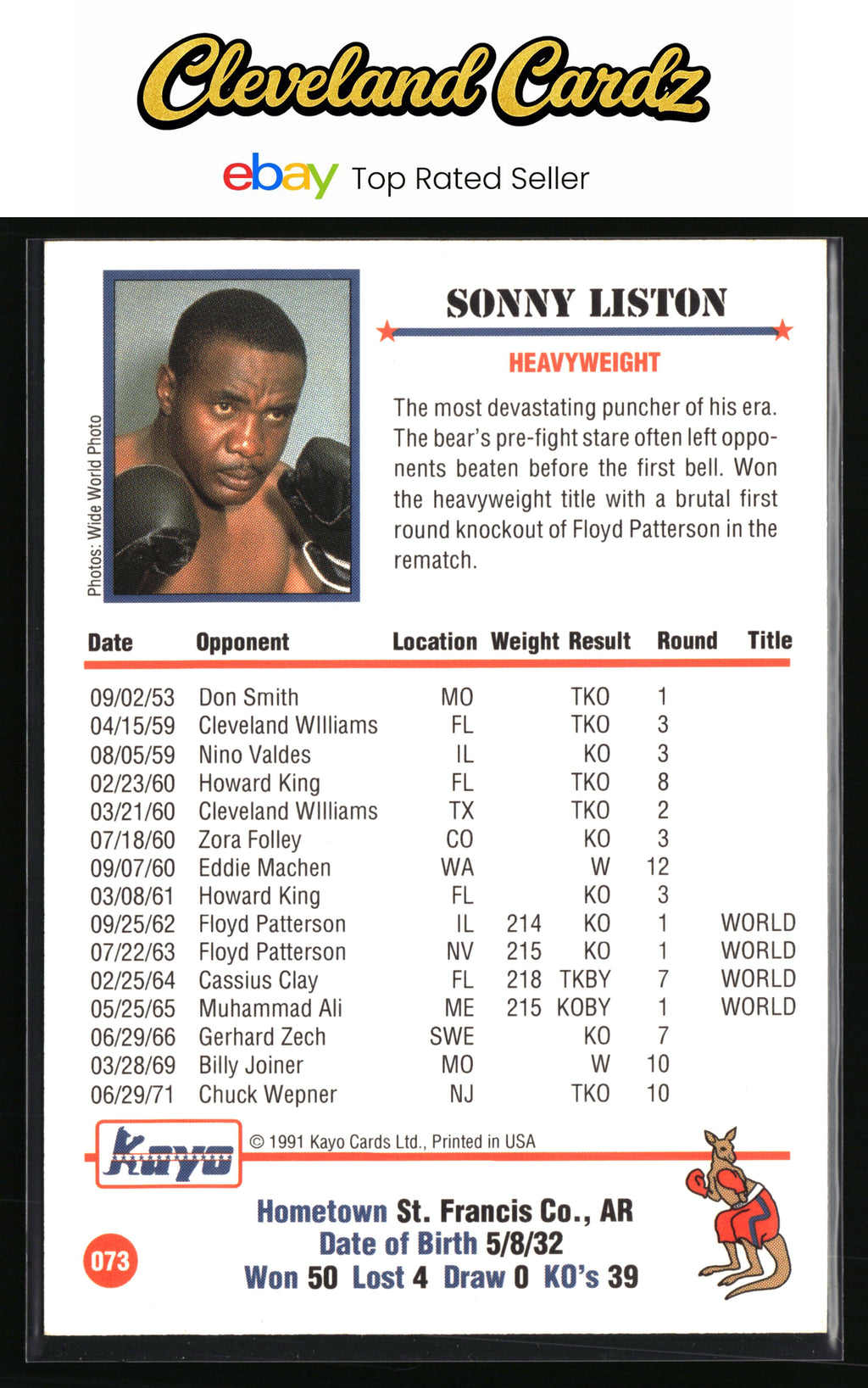 1991 Kayo #073 Sonny Liston