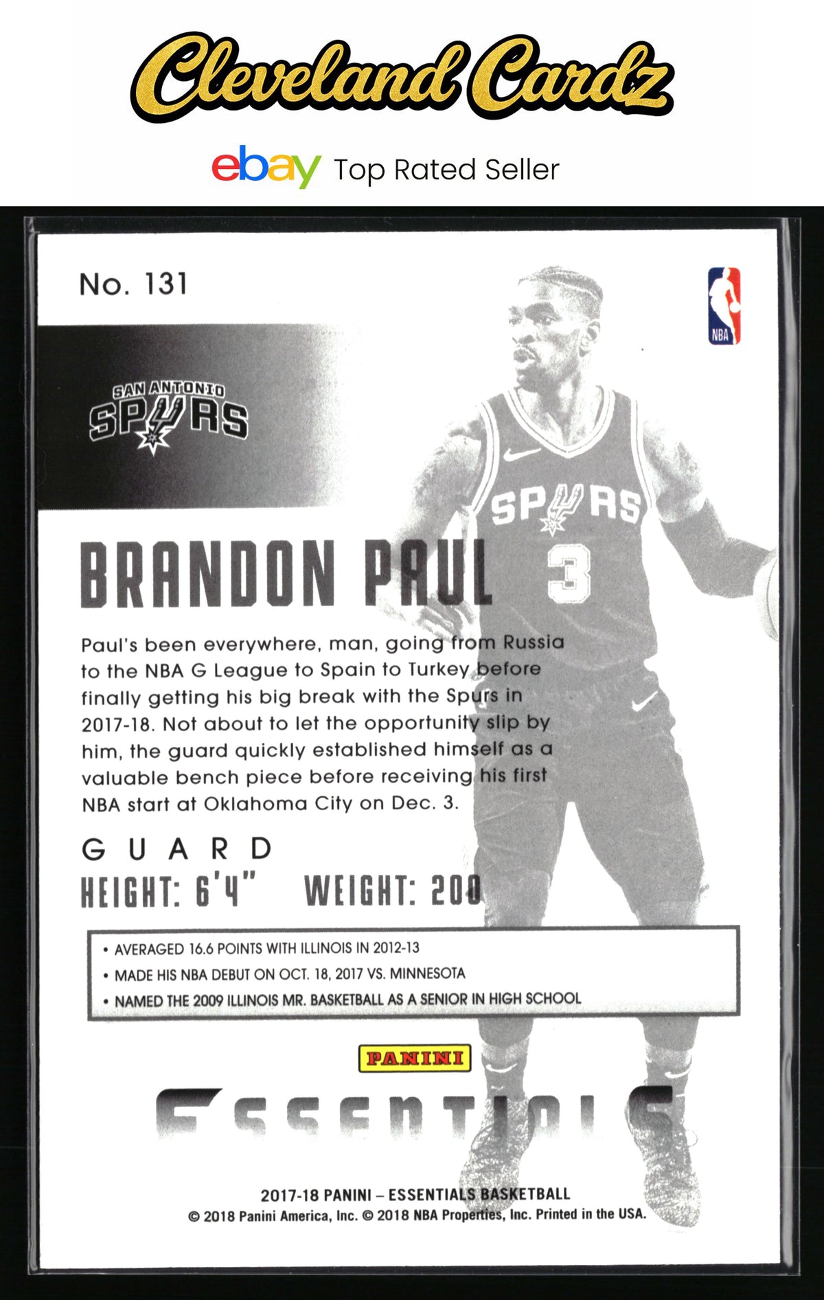 2017-18 Panini Essentials #131 Brandon Paul