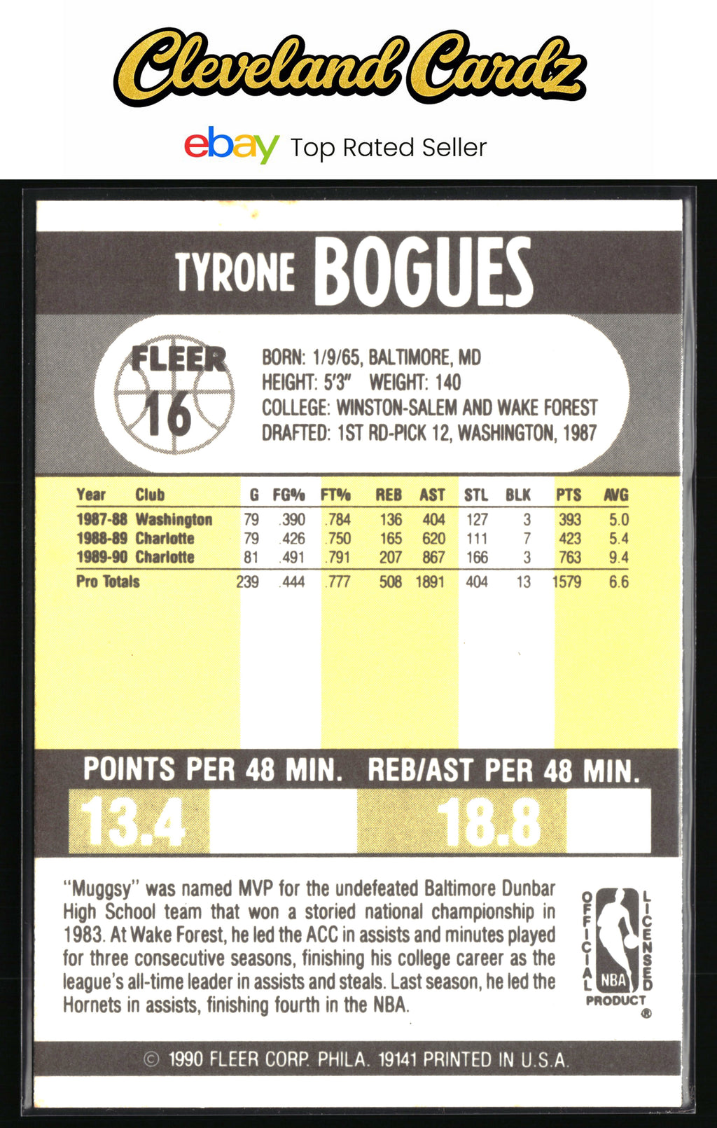 1990-91 Fleer #16 Tyrone Bogues