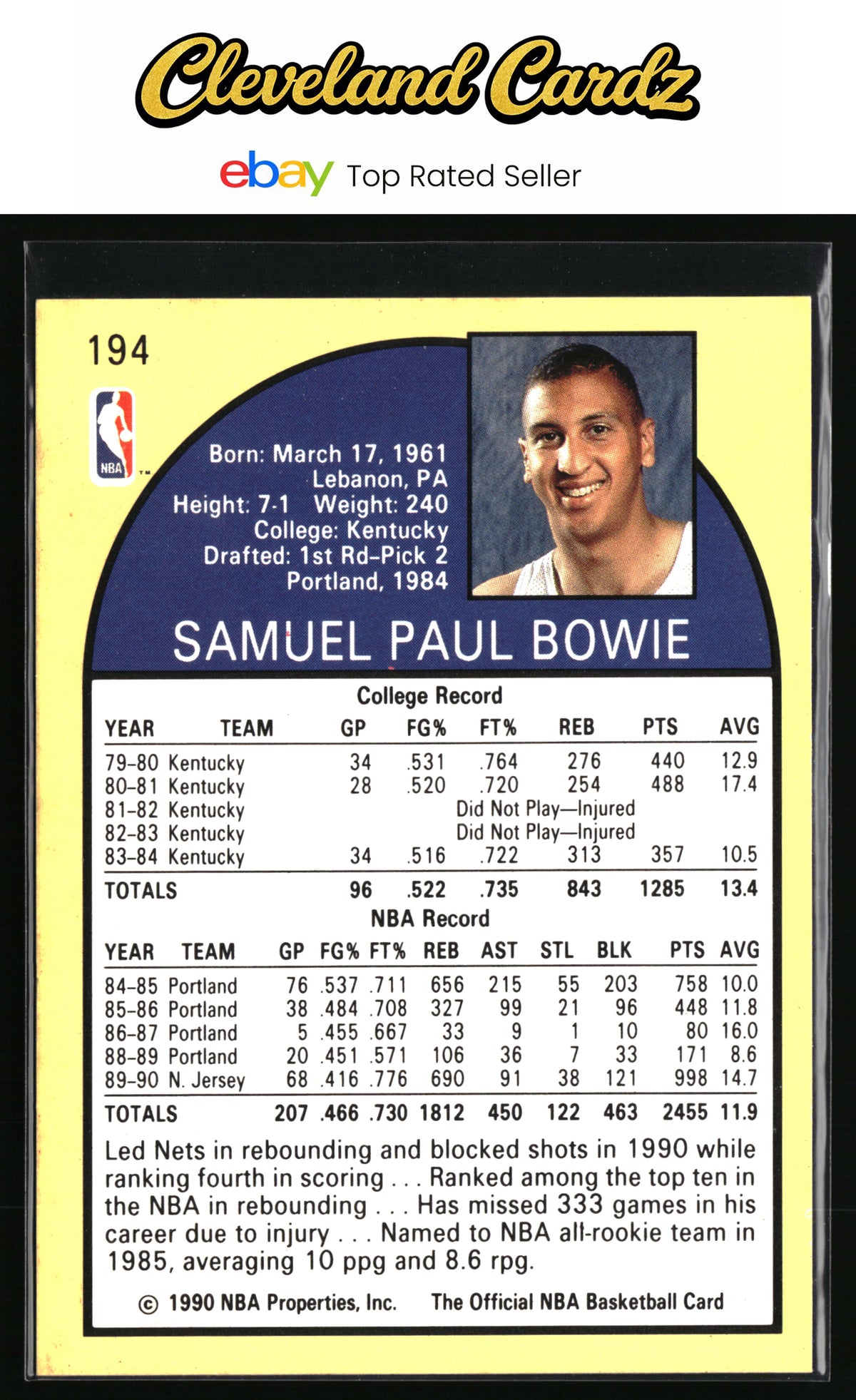 1990-91 Hoops #194 Sam Bowie