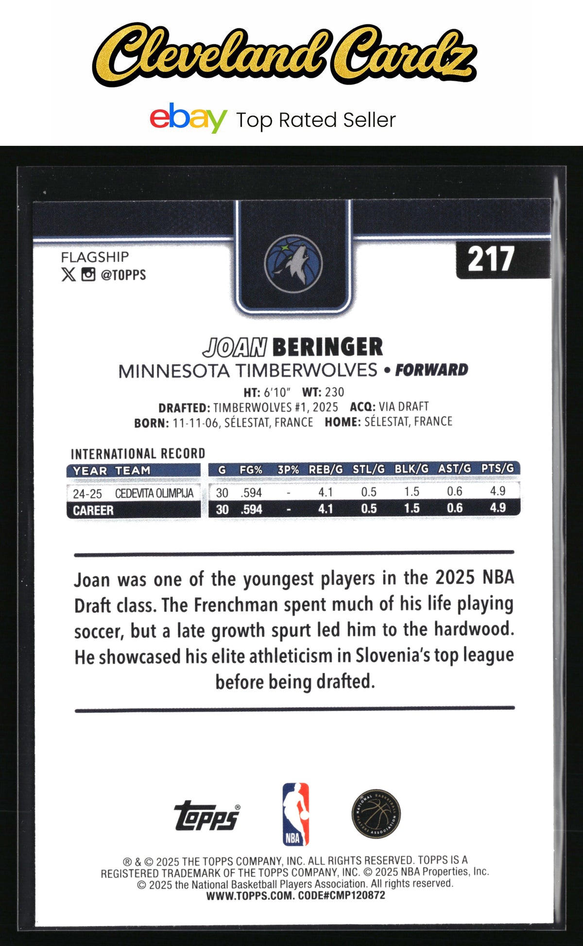 2025-26 Topps #217 Joan Beringer Season Tip Off