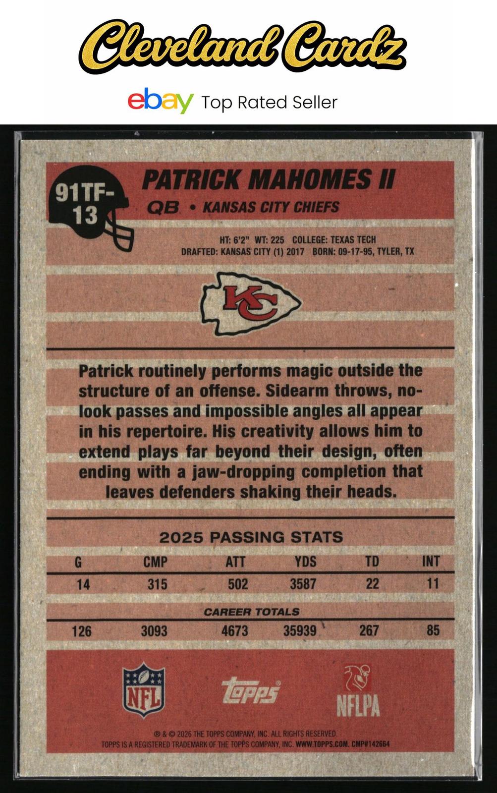 2026 Topps Flagship #91TF-13 Patrick Mahomes II Topps 35th Anniversary Crackle