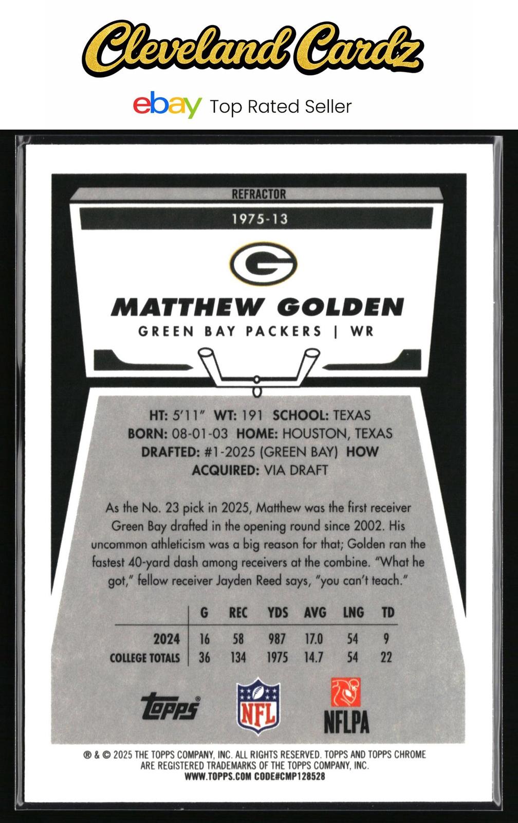 2025 Topps Chrome #1975-13 Matthew Golden 1975 Topps Refractor