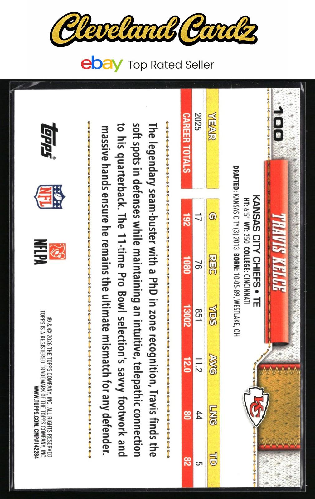 2026 Topps Flagship #100 Travis Kelce Football Leather Foil