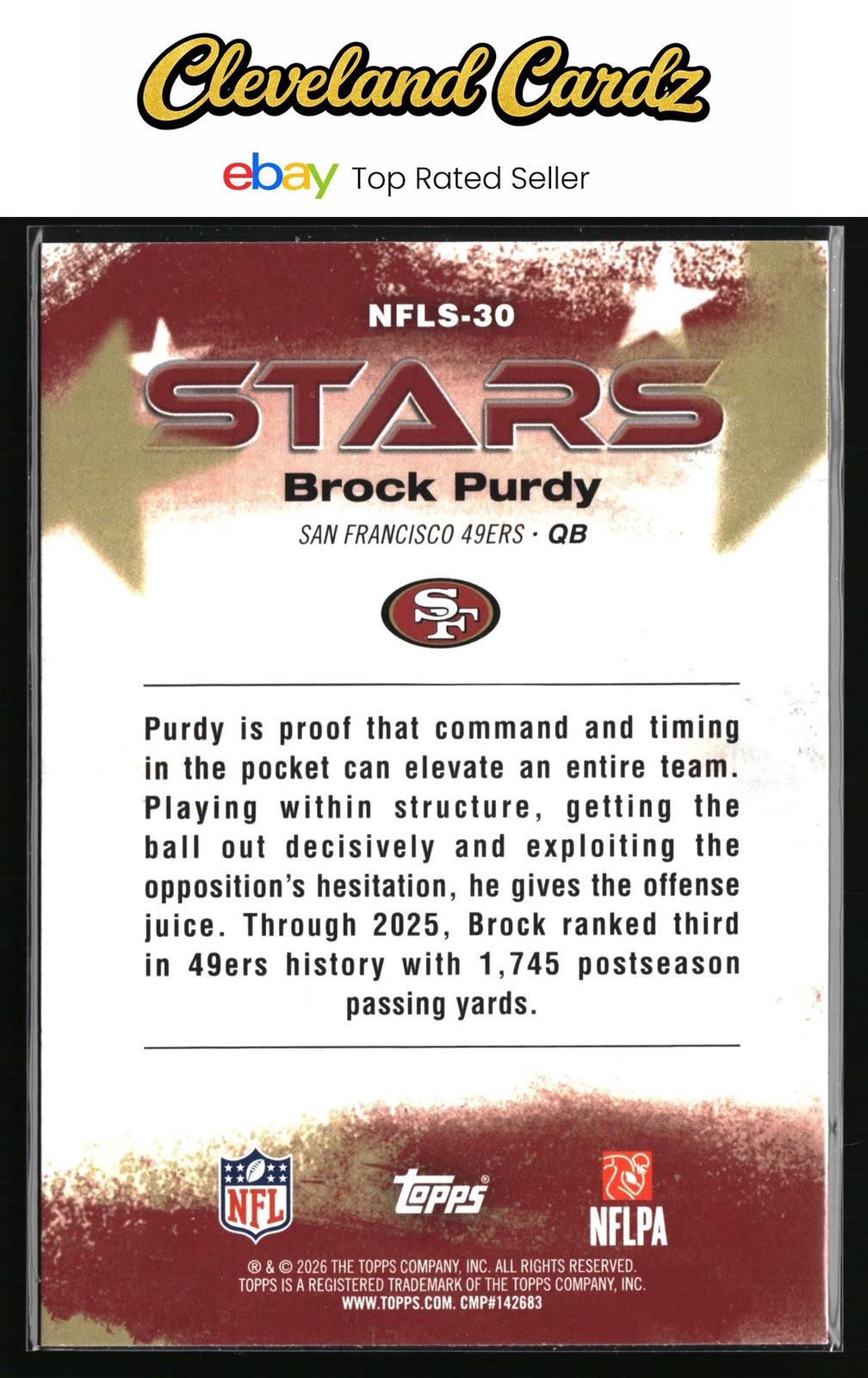 2026 Topps Flagship #NFLS-30 Brock Purdy NFL Stars Pink Crackle