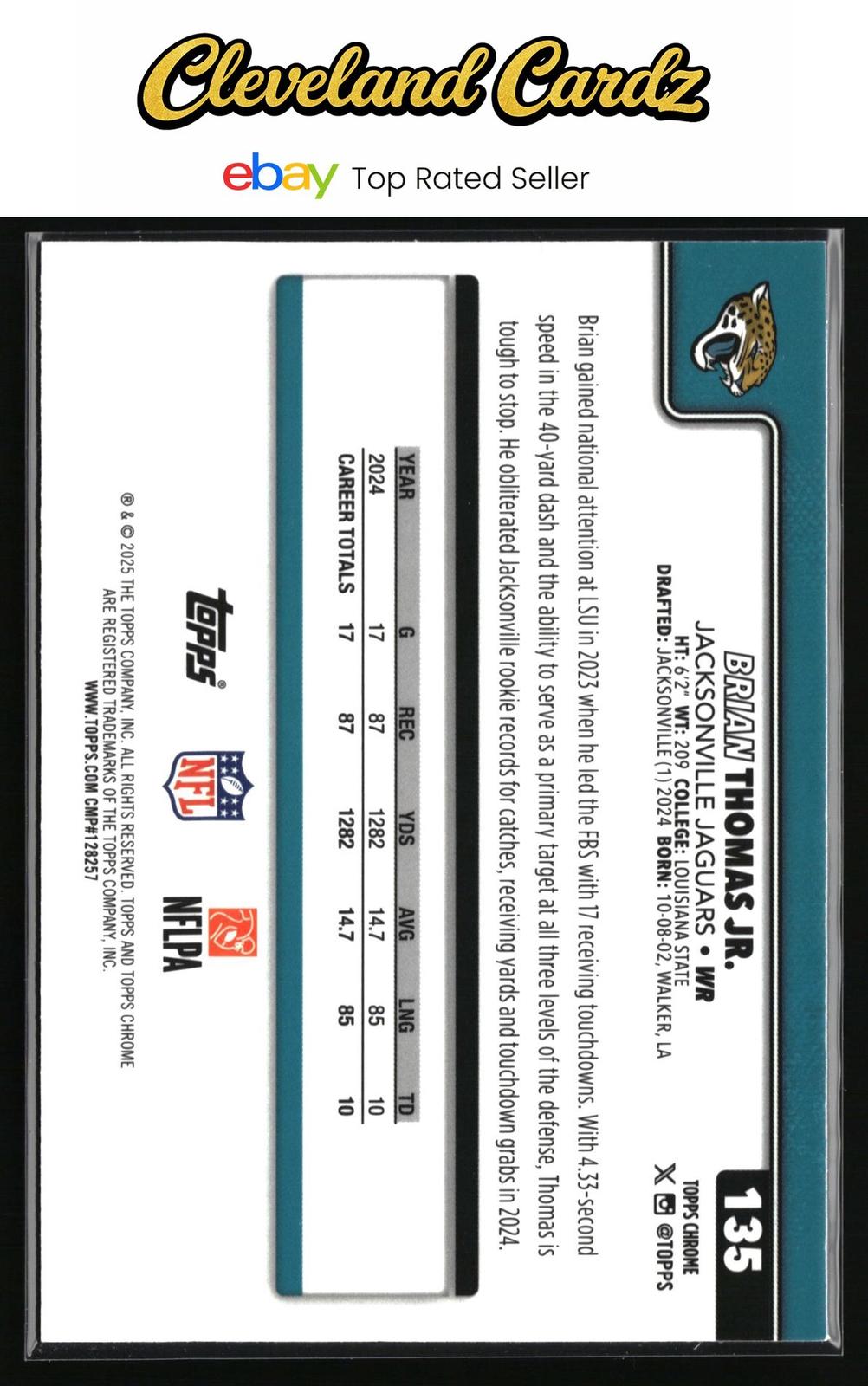 2025 Topps Chrome #135 Brian Thomas Jr. Hot Pink X-Fractor