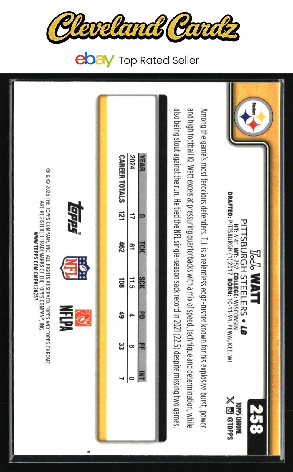 2025 Topps Chrome #258 T.J. Watt Pulsar Refractor