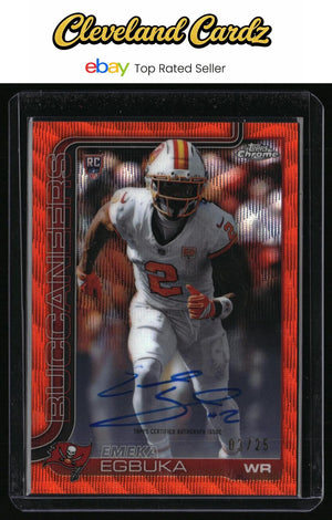 2025 Topps Chrome #RA-EE Emeka Egbuka Rookie Auto Orange Wave Refractor #/25