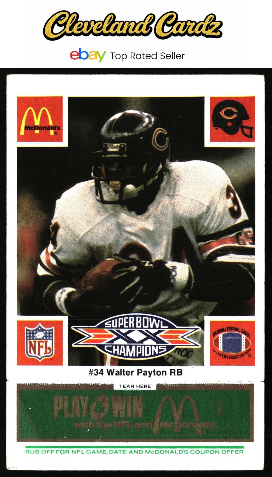 1986 McDonald's Chicago Bears #NNO Walter Payton FGP - Week 4 Green Tab