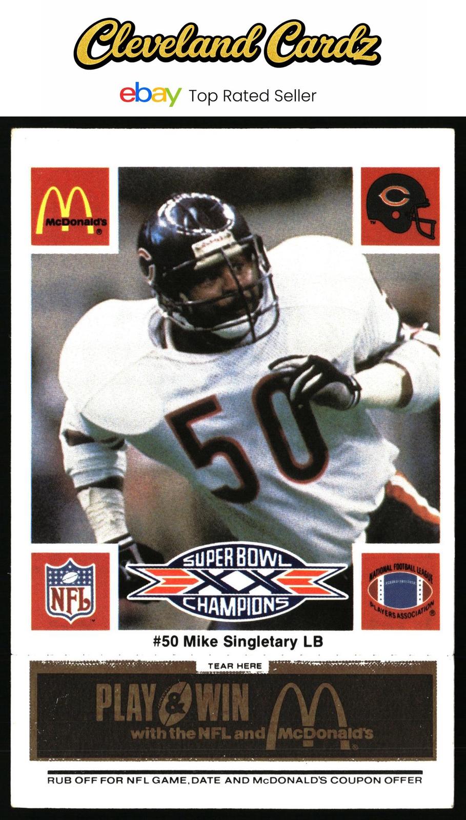 1986 McDonald's Chicago Bears #NNO Mike Singletary FGP - Week 2 Black/Gray Tab